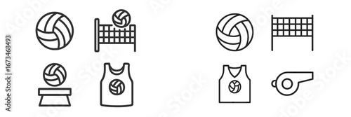 Volleyball equipment and symbols in vector style for sports design