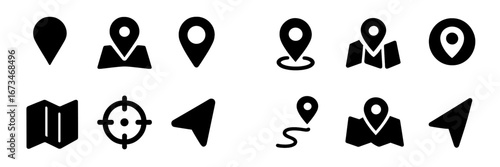 Map markers and navigation icons for location tracking purposes