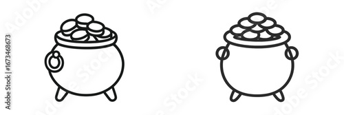Illustration of two pots filled with coins on a white background