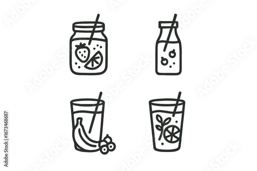 Refreshing drink illustrations featuring smoothies and juices