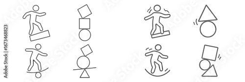 Balancing acts with shapes and figures in a vector illustration