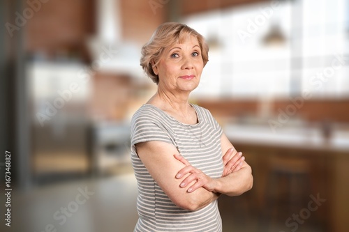 Free Download smiling aged business woman portrait at workplace. - GFXLoad