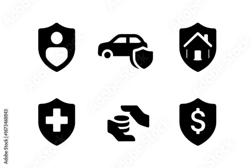 Protection icons for insurance and security concepts