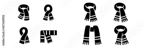 Stylish collection of black scarf vector illustrations for winter