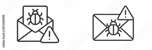Vector illustration of warning emails with bugs and alerts