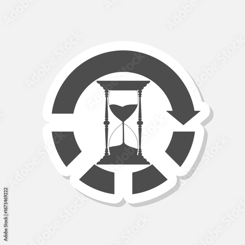 Anti aging hourglass waiting slow time icon sticker isolated on gray background