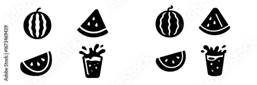 Vector illustration of fresh watermelons and refreshing juice drinks