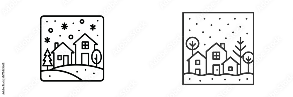 Fototapeta premium Vector illustration of a cozy winter scene with houses and trees