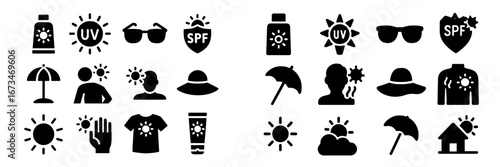 Vector illustration of sun protection icons for summer activities