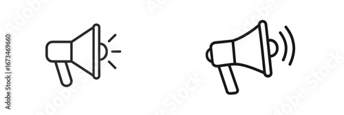 Two megaphones with sound waves illustration on white