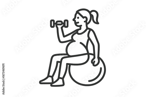 Pregnant woman exercising with dumbbell on stability ball