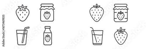 Strawberry themed vector icons showcasing fresh fruit and beverages
