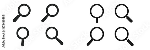 Vector illustration of search icons in various styles and sizes