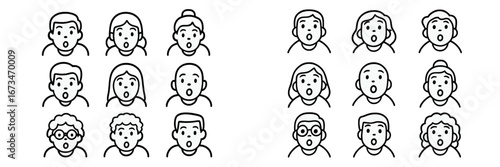 Diverse group of people expressing surprise in vector illustration