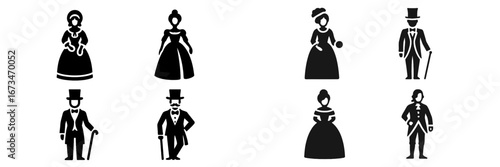 Vintage style vector illustrations of elegant people in formal attire