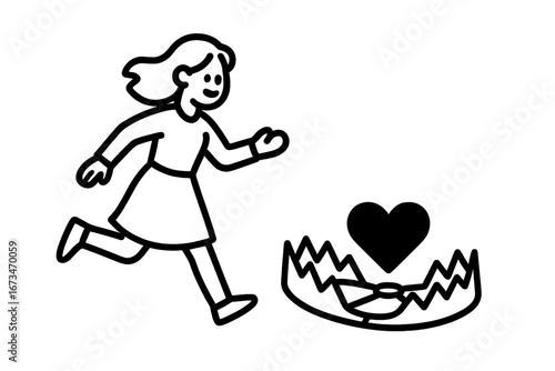 Running away from love trap in a playful vector illustration