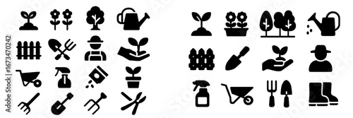 Gardening tools and icons for planting flowers and plants