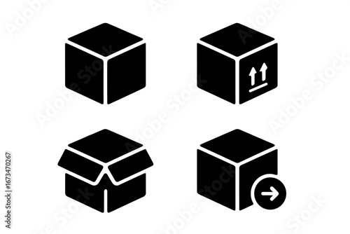 Collection of black box icons for delivery and packaging concepts