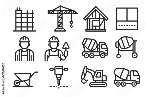 Construction vector icons representing various activities and tools