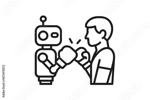 Robot and human boxing match in a playful competition setting