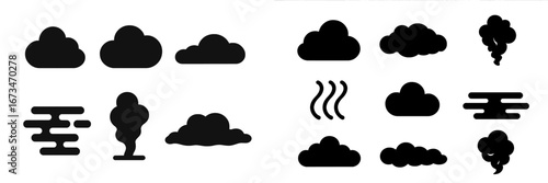 Various cloud shapes and weather elements in vector illustration