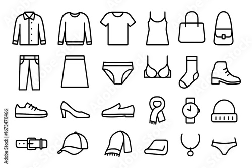 Minimalist vector collection of clothing and accessory icons