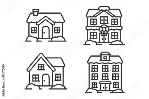 Winter houses with snow decorations for holiday season
