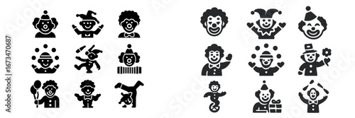 Clown vector art featuring joyful activities and expressions