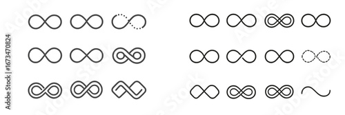Vector illustration of infinity symbols in various designs and styles
