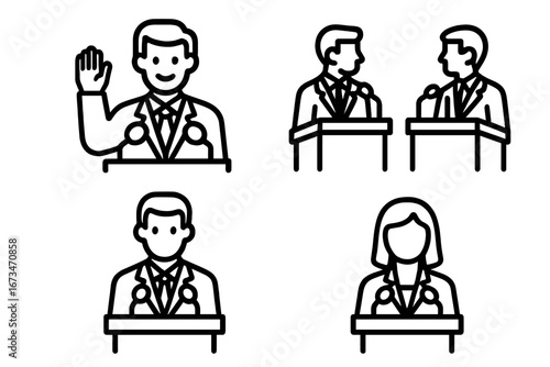 Debate and public speaking illustrations for communication concepts