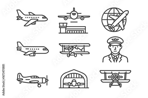 Vector illustration of aviation related elements and activities