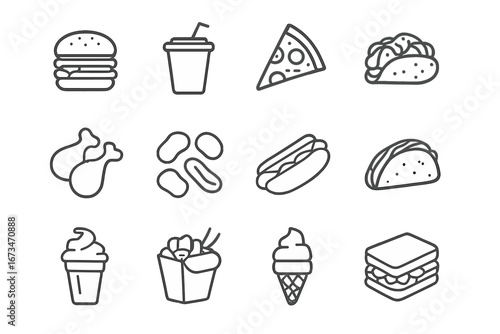 Variety of food icons in vector illustration for culinary design