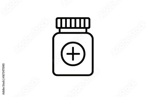 Illustrative vector design of a medicine bottle with a plus sign