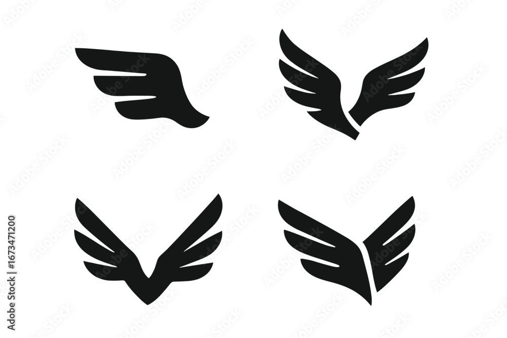 Fototapeta premium Various wing designs in black vector illustration for modern graphics
