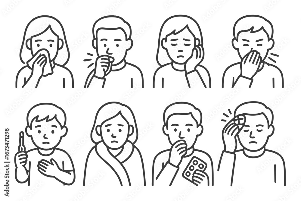 Health and illness symptoms illustrated in vector style for education Health and illness symptoms illustrated in vector style for education