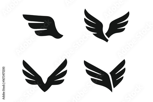 Various wing designs in black vector illustration for modern graphics