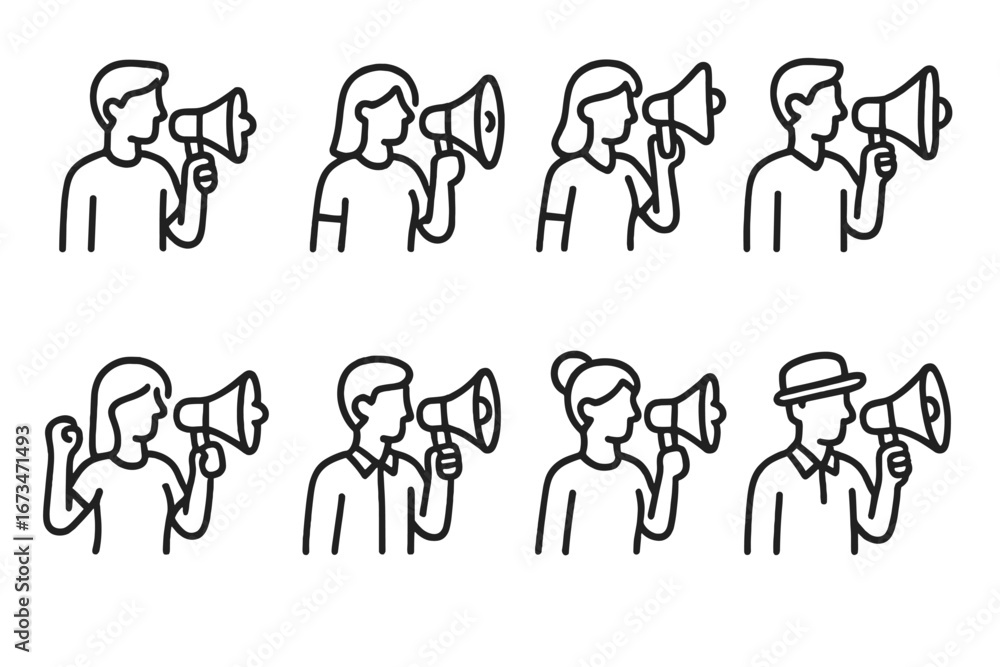 Naklejka premium Diverse group of people raising awareness with megaphones