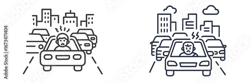 Traffic jam with frustrated drivers in urban environment