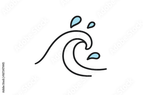 Waves crashing along the shoreline in a minimalist vector style
