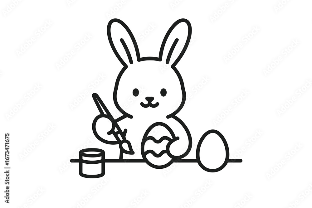 Fototapeta premium Cute bunny painting Easter eggs in a festive spring setting