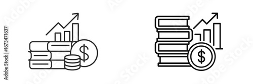 Illustrations of financial growth with stacked books and coins