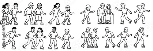 Diverse group of people roller skating in a park setting
