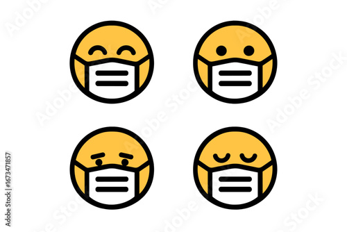 Diverse emotions represented through masked emojis in flat design