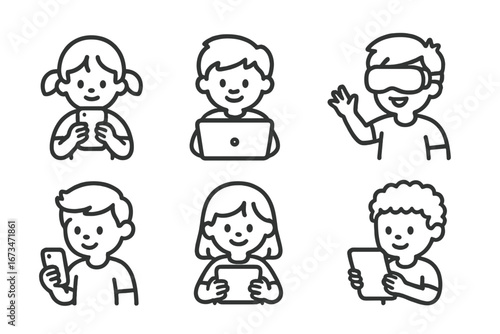 Children engaging with technology in various activities at home