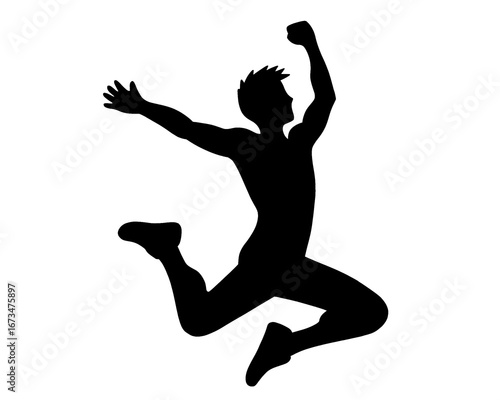 silhouette of a man jumping, black and white style image, vector illustration
