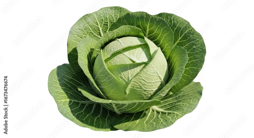 Obraz premium Fresh Green Cabbage Head Growing in a Sunny Organic Garden Field