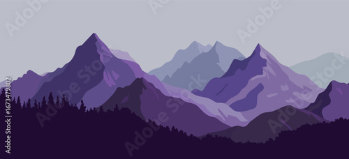 Rural nature background with mountains landscape and hills skyline vector illustration representing extreme sports vacation travel and outdoor recreation