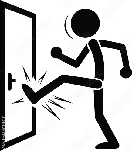 Person Kicking Door Open Stick Figure Icon