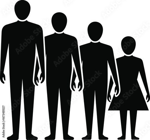 Silhouettes of a family growing taller in height order