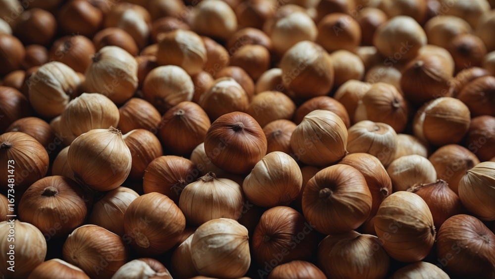 Fototapeta premium Hazelnuts piled together in a heap.